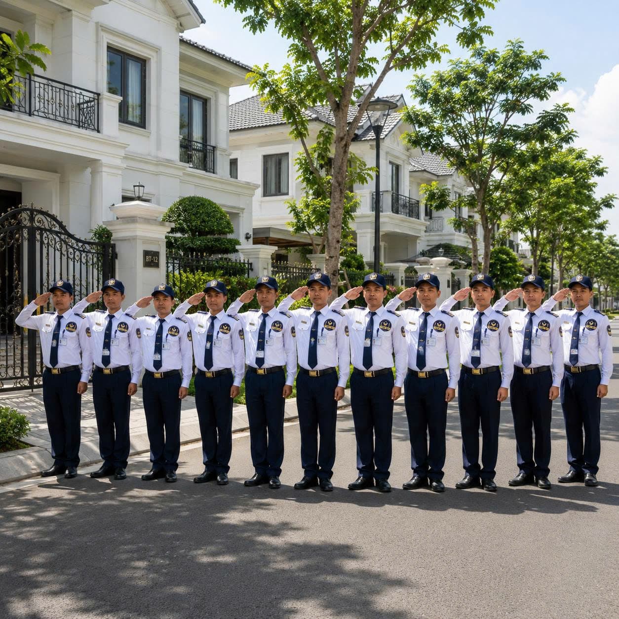 Đội ngũ nhân viên bảo vệ Thế An trong đồng phục